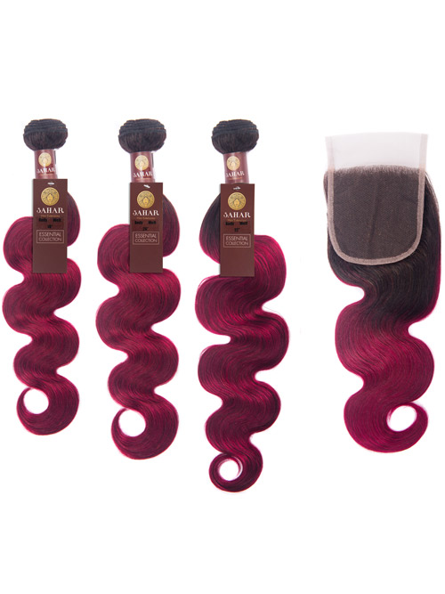 Sahar Essential Virgin Remy Human Hair Extensions Bundle (8A) - #OT118 Body Wave 18"+20"+22" Closure 4x4" 16"