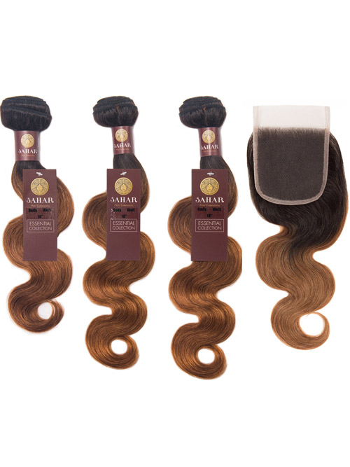 Sahar Essential Virgin Remy Human Hair Extensions Bundle (8A) - #OT30 Body Wave 18"+20"+22" Closure 4x4" 12"