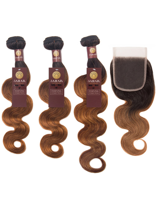 Sahar Essential Virgin Remy Human Hair Extensions Bundle (8A) - #OT30 Body Wave 16"+18"+20" Closure 4x4" 14"