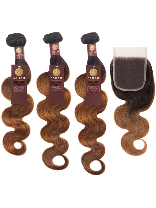 Sahar Essential Virgin Remy Human Hair Extensions Bundle (8A) - #OT30 Body Wave 18"+20"+22" Closure 4x4" 16"