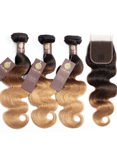 Sahar Essential Virgin Remy Human Hair Extensions Bundle (8A) - #T1B/4/27 Body Wave