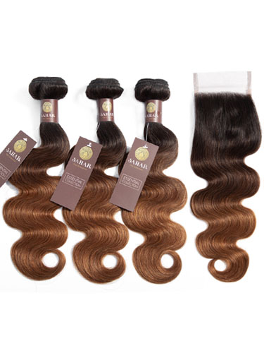 Sahar Essential Virgin Remy Human Hair Extensions Bundle (8A) - #T1B/4/30 Body Wave