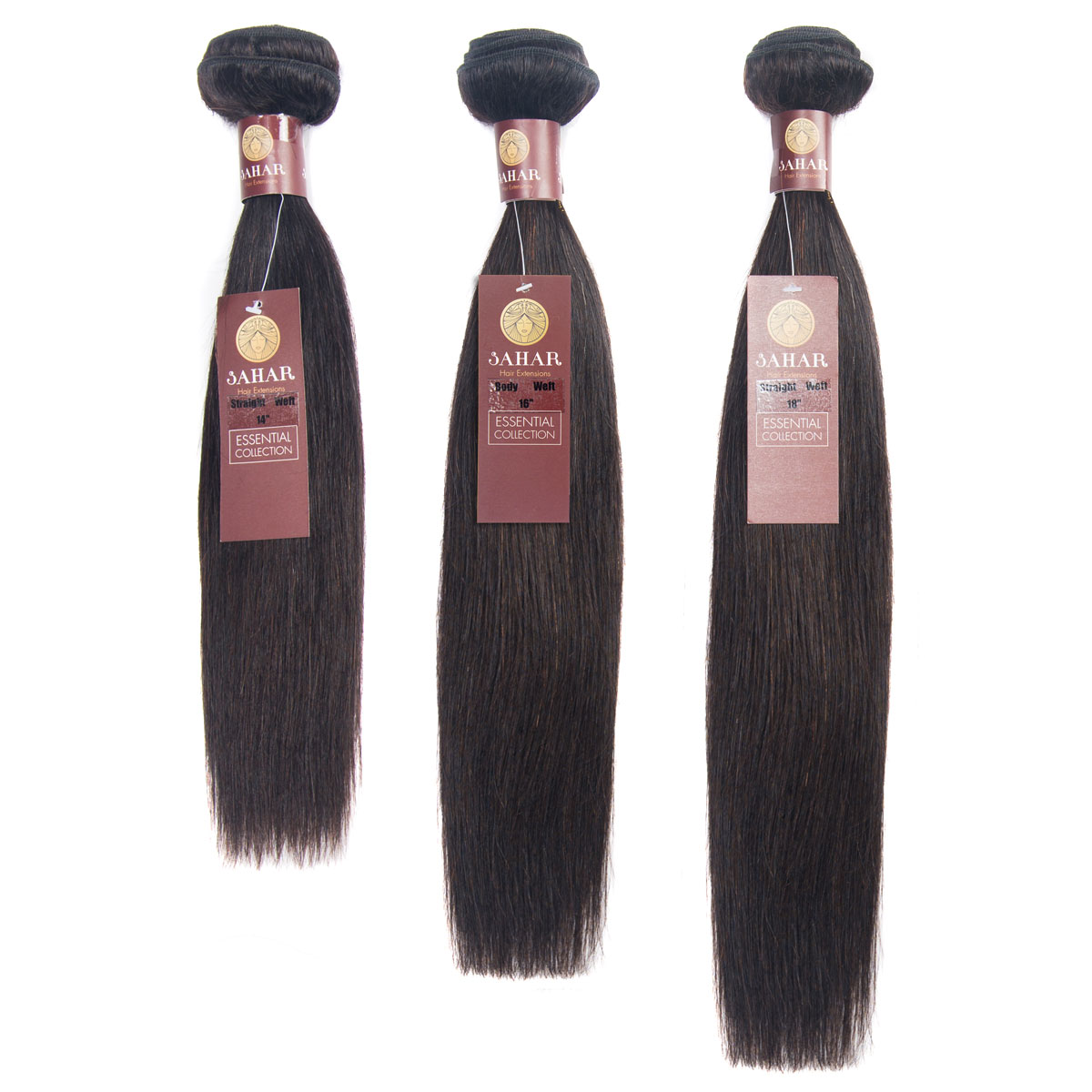 Sahar Essential Virgin Remy Human Hair Extensions Bundle (8A) - #Natural Black Straight 20"+22"+24" No Closure Part