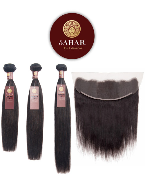 Sahar Essential Virgin Remy Human Hair Extensions Bundle (8A) - #Natural Black Straight