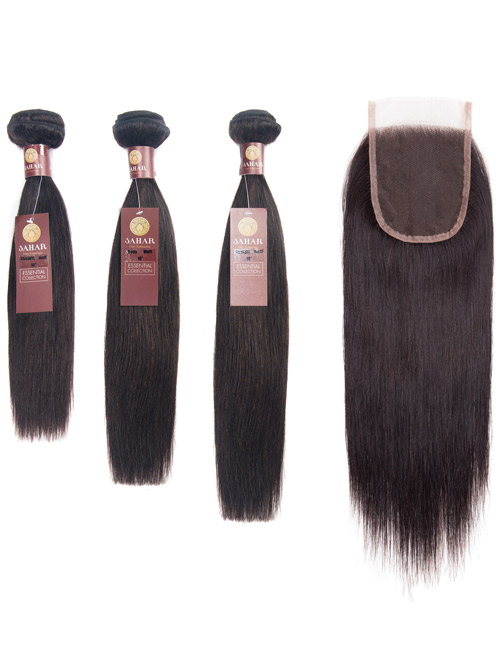 Sahar Essential Virgin Remy Human Hair Extensions Bundle (8A) - #Natural Black Straight