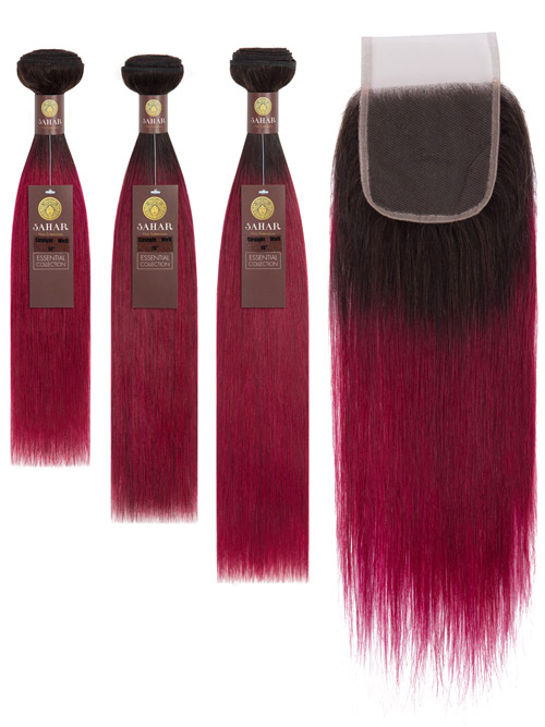 Sahar Essential Virgin Remy Human Hair Extensions Bundle (8A) - #OT118 Straight 16"+18"+20" Closure 4x4" 14"