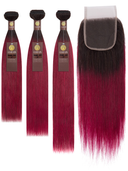 Sahar Essential Virgin Remy Human Hair Extensions Bundle (8A) - #OT118 Straight 16"+18"+20" Closure 4x4" 14"