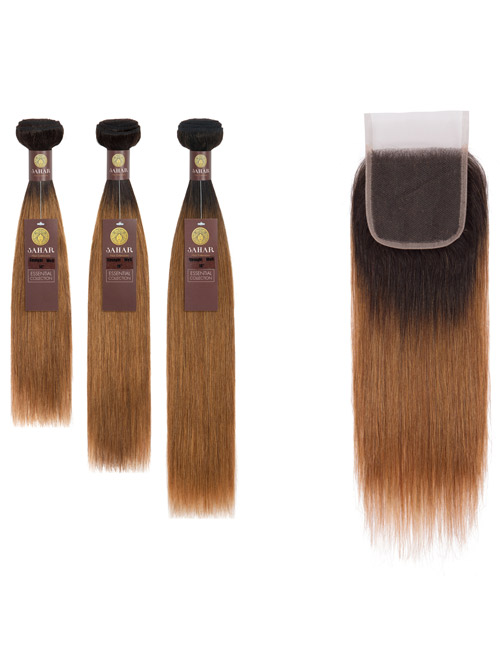 Sahar Essential Virgin Remy Human Hair Extensions Bundle (8A) - #OT30 Straight 18"+20"+22" Closure 4x4" 14"