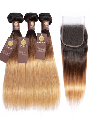 Sahar Essential Virgin Remy Human Hair Extensions Bundle (8A) - #T1b/4/27 Straight