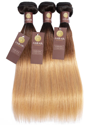 Sahar Essential Virgin Remy Human Hair Extensions Bundle (8A) - #T1b/4/27 Straight 16"+18"+20" Closure 4x4" 12"