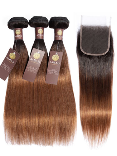 Sahar Essential Virgin Remy Human Hair Extensions Bundle (8A) - #T1b/4/30 Straight