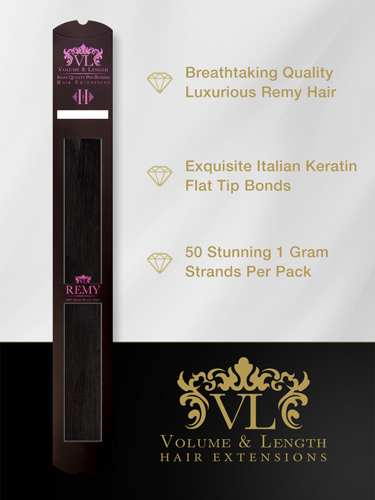 VLII Pre Bonded Flat Tip Remy Hair Extensions #1B-Natural Black 18 inch