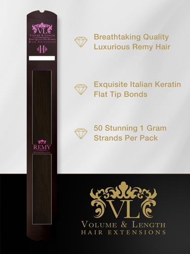 VLII Pre Bonded Flat Tip Remy Hair Extensions #2-Darkest Brown 18 inch