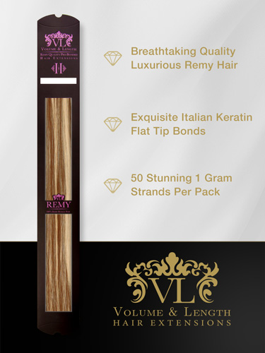 VLII Pre Bonded Flat Tip Remy Hair Extensions #6/613-Medium Brown with Lightest Blonde Highlights 18 inch