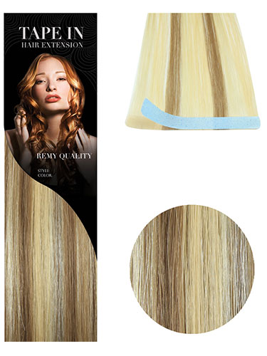 VL Tape In Hair Extensions - 10 pieces x 8cm #10/22/613-Medium Ash Brown/Medium Blonde/Lightest Blonde Mix 18 inch