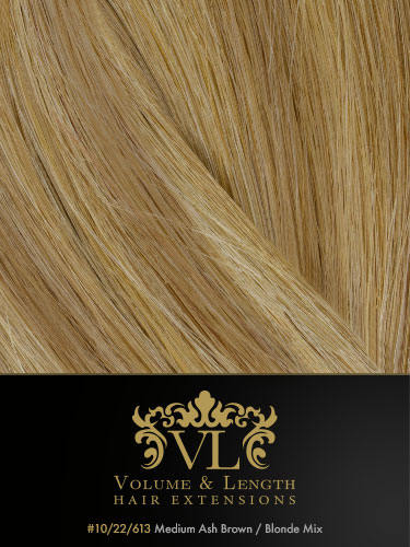 VLII Remy Weft Human Hair Extensions #10/22/613-Medium Ash Brown/Medium Blonde/Lightest Blonde Mix 16 inch 150g