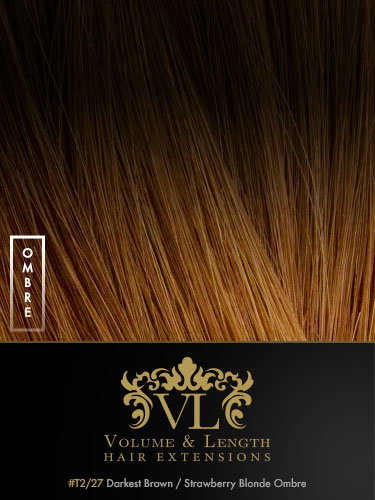 VLII Remy Weft Human Hair Extensions #T2/27-Dip Dye Darkest Brown to Strawberry Blonde 16 inch 50g