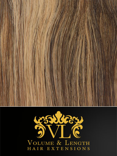 VL Remy Weft Human Hair Extensions #4/14-Chocolate Brown with Caramel Highlights 14 inch 150g