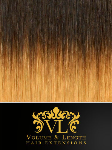 VL Remy Weft Human Hair Extensions #T2/27-Dip Dye Darkest Brown to Strawberry Blonde 22 inch 50g